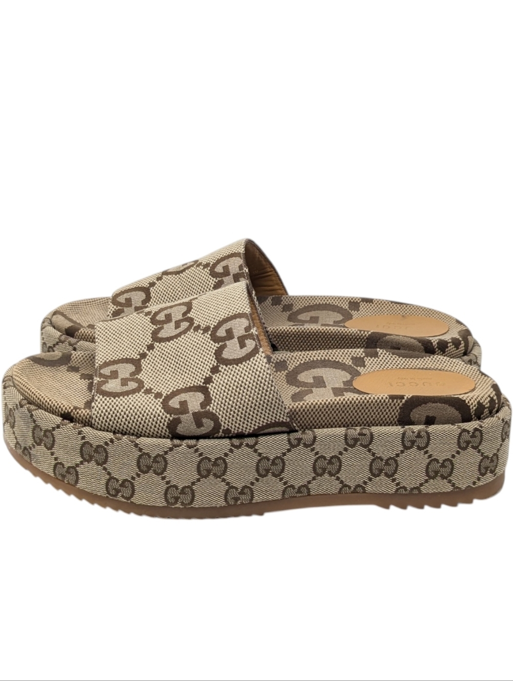 Gucci Angelina Monogram GG Slide Brown Beige Sandals Size EU 40 - Picture 4 of 14